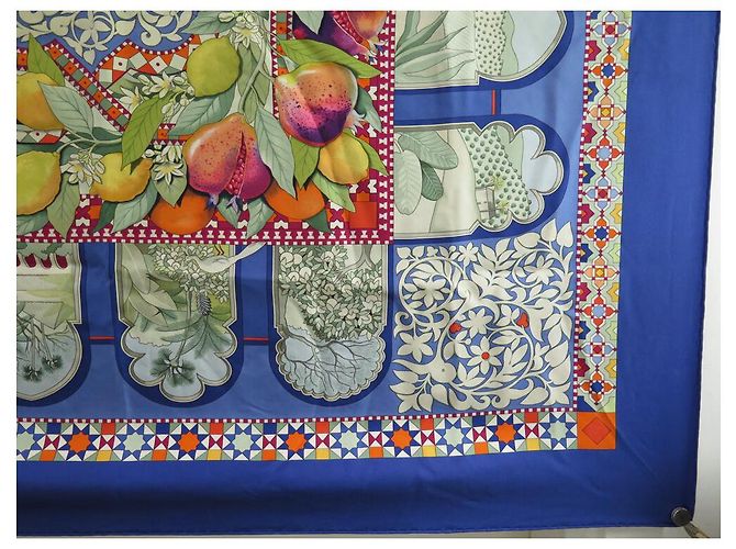 Aline Hermès HERMES SCHAL DIE GÄRTEN VON ANDALUSIEN HONORE QUADRAT 90 AUS BLAUER SEIDE - Ansicht 4