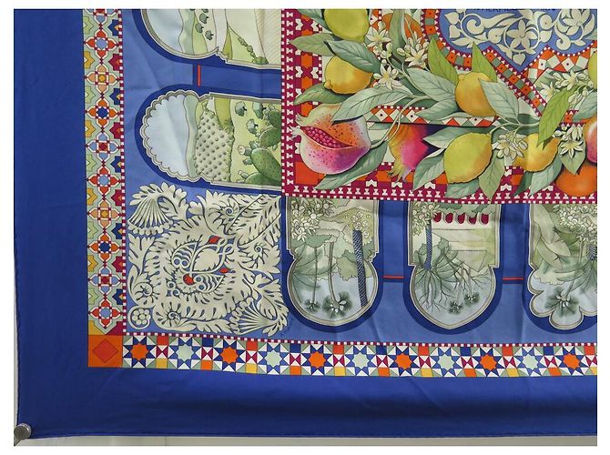 Aline Hermès HERMES SCHAL DIE GÄRTEN VON ANDALUSIEN HONORE QUADRAT 90 AUS BLAUER SEIDE - Ansicht 5