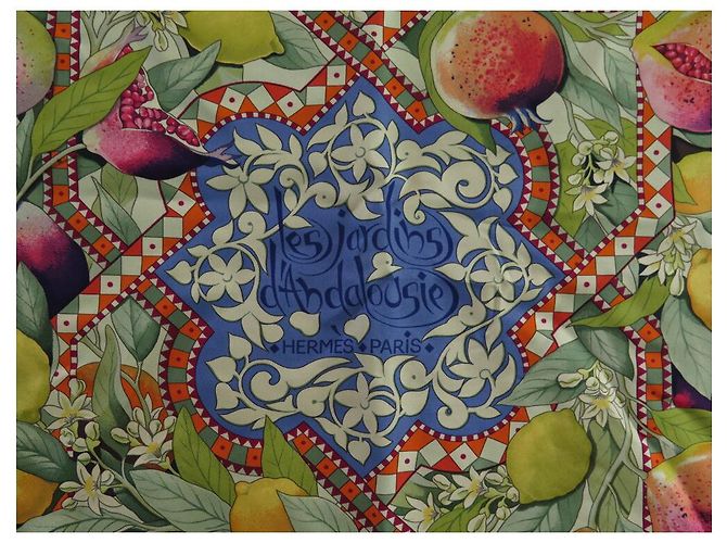 Aline Hermès HERMES SCHAL DIE GÄRTEN VON ANDALUSIEN HONORE QUADRAT 90 AUS BLAUER SEIDE - Ansicht 6