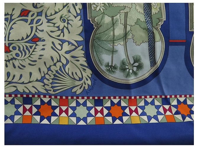 Aline Hermès HERMES SCHAL DIE GÄRTEN VON ANDALUSIEN HONORE QUADRAT 90 AUS BLAUER SEIDE - Ansicht 7