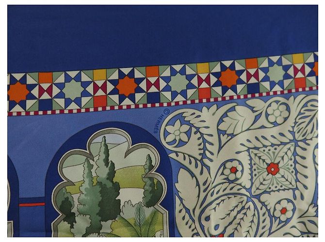 Aline Hermès HERMES SCHAL DIE GÄRTEN VON ANDALUSIEN HONORE QUADRAT 90 AUS BLAUER SEIDE - Ansicht 8