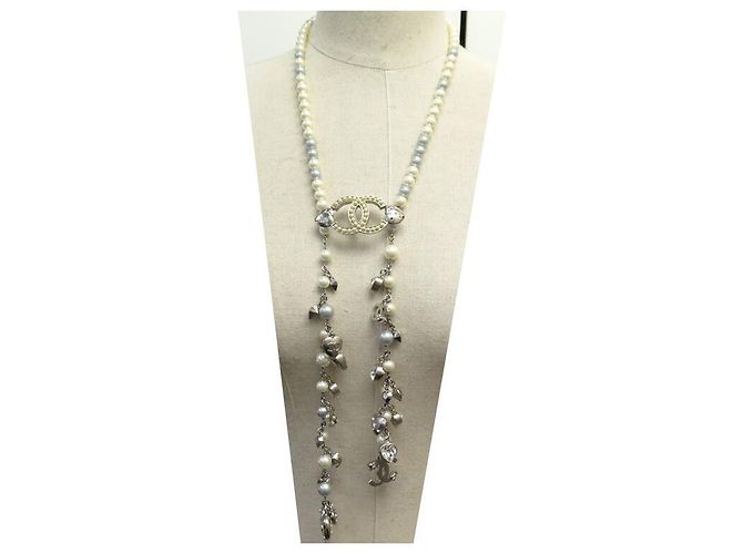 COLLANA CHANEL PERLE E LOGO CC 2004 CUORI MADEMOISELLE STRASS 48-54 COLLANA Argento - vista 10