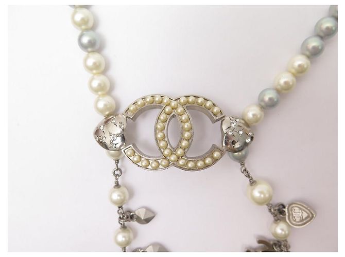 COLLANA CHANEL PERLE E LOGO CC 2004 CUORI MADEMOISELLE STRASS 48-54 COLLANA Argento - vista 2