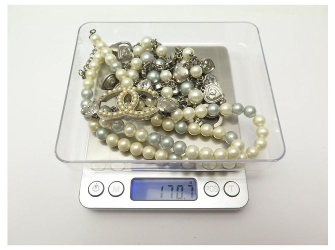 COLLANA CHANEL PERLE E LOGO CC 2004 CUORI MADEMOISELLE STRASS 48-54 COLLANA Argento - vista 5
