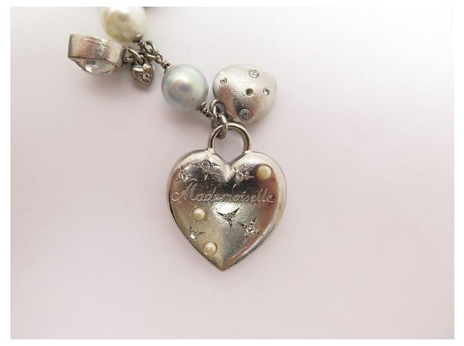COLLANA CHANEL PERLE E LOGO CC 2004 CUORI MADEMOISELLE STRASS 48-54 COLLANA Argento - vista 8