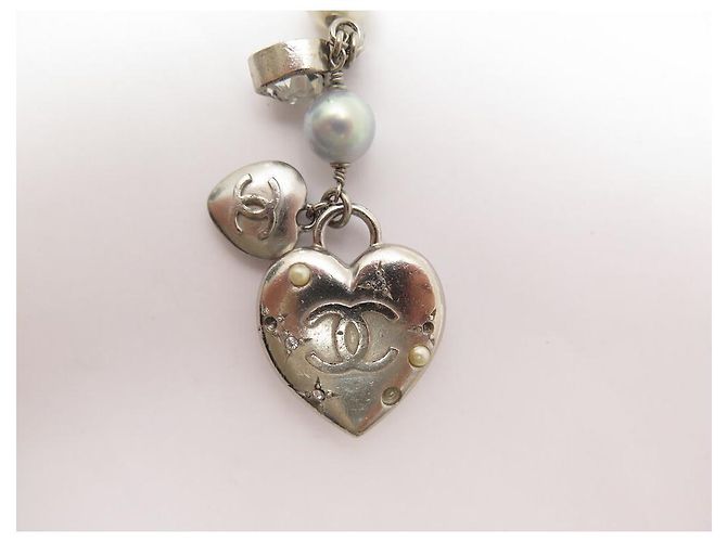 COLLANA CHANEL PERLE E LOGO CC 2004 CUORI MADEMOISELLE STRASS 48-54 COLLANA Argento - vista 9