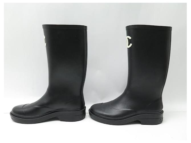 NUEVAS BOTAS DE LLUVIA CHANEL LOGO CC 36 BOTAS DE GOMA Negro - vista 2