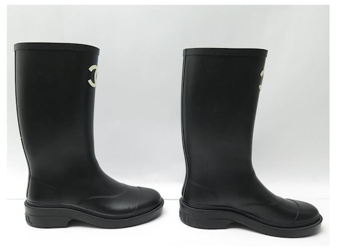 NUEVAS BOTAS DE LLUVIA CHANEL LOGO CC 36 BOTAS DE GOMA Negro - vista 3