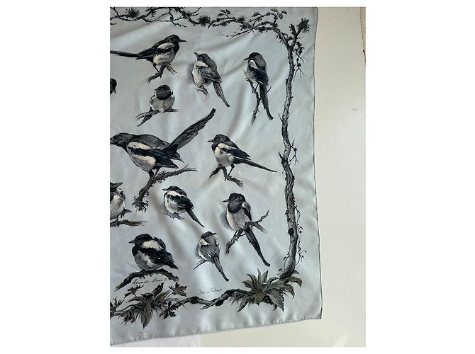 Hermès Seltene Sammlersquare Scarf Die Elstern Xavier De Poret 90 Blau - Ansicht 11