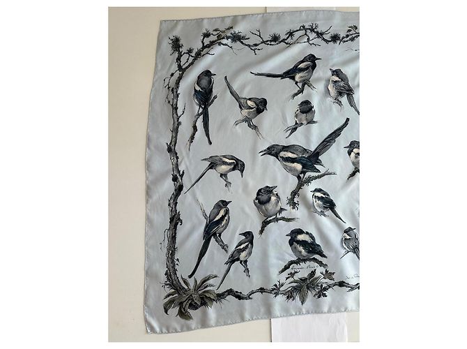 Hermès Seltene Sammlersquare Scarf Die Elstern Xavier De Poret 90 Blau - Ansicht 12