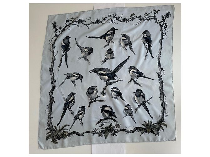 Hermès Seltene Sammlersquare Scarf Die Elstern Xavier De Poret 90 Blau - Ansicht 2