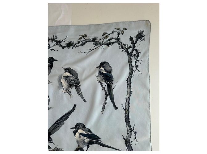 Hermès Seltene Sammlersquare Scarf Die Elstern Xavier De Poret 90 Blau - Ansicht 5
