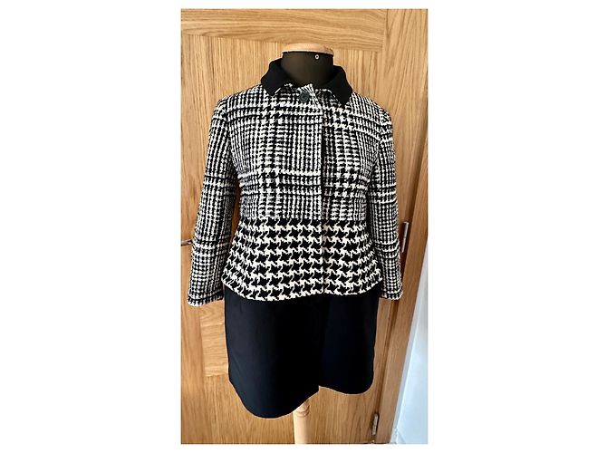Christian Dior Tweed Coat Black and White Wool - view 2