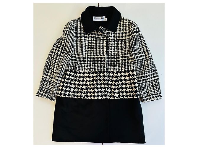 Christian Dior Tweed Coat Black and White Wool - view 4