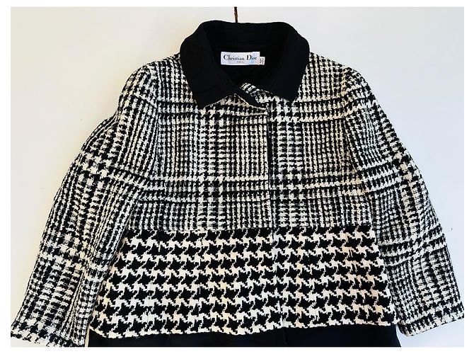 Christian Dior Tweed Coat Black and White Wool - view 5
