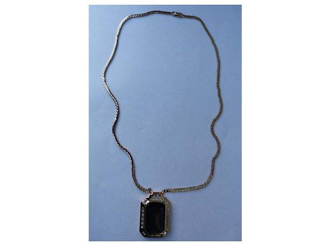Dior Art Déco Halskette Gold Metall Schwarzer Stein Golden Anthrazitgrau - Ansicht 2
