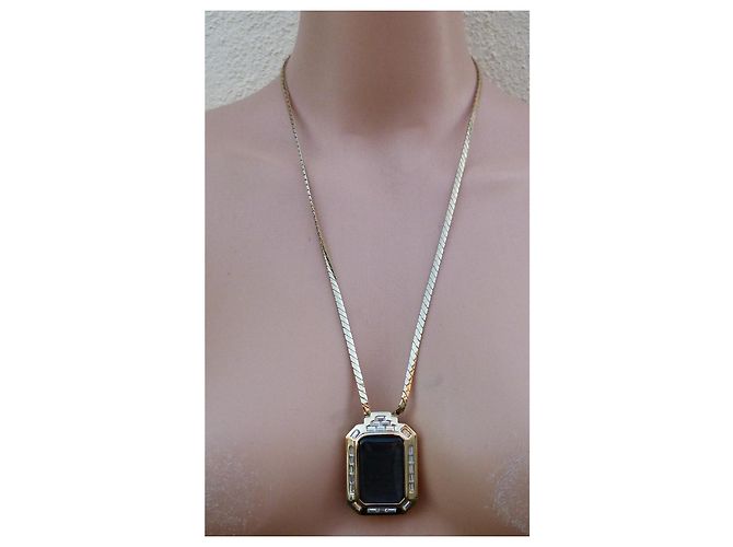 Dior Art Déco Halskette Gold Metall Schwarzer Stein Golden Anthrazitgrau - Ansicht 4