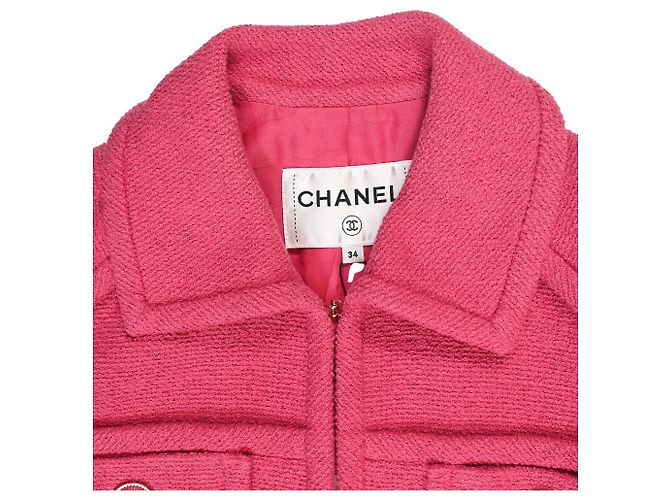Timeless Giacca Chanel a quattro tasche con gancio e occhiello in tweed di cotone rosa - vista 4