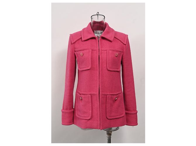 Timeless Giacca Chanel a quattro tasche con gancio e occhiello in tweed di cotone rosa - vista 6