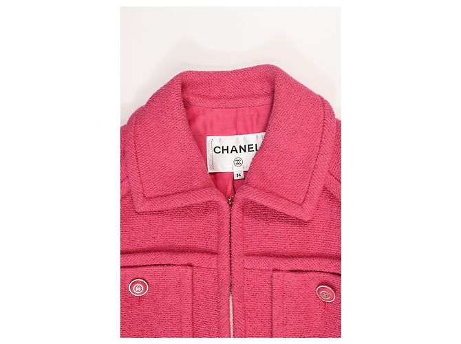 Timeless Giacca Chanel a quattro tasche con gancio e occhiello in tweed di cotone rosa - vista 9