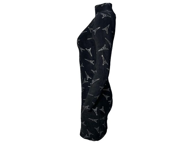 Balenciaga Eiffel Paris Kristall Rollkragenpulloverkleid aus schwarzer Wolle - Ansicht 3