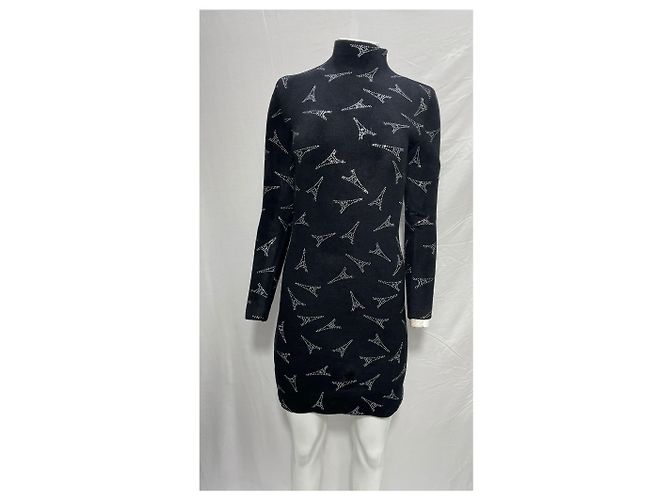 Balenciaga Eiffel Paris Kristall Rollkragenpulloverkleid aus schwarzer Wolle - Ansicht 5