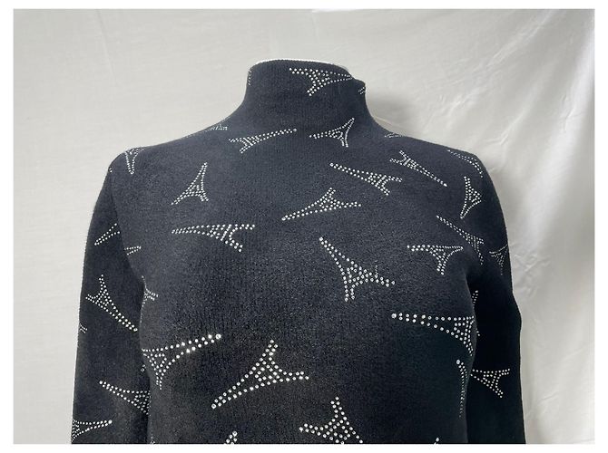 Balenciaga Eiffel Paris Kristall Rollkragenpulloverkleid aus schwarzer Wolle - Ansicht 6