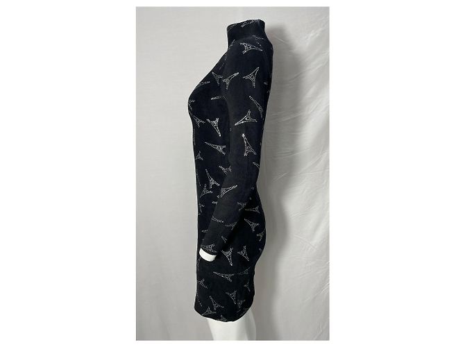 Balenciaga Eiffel Paris Kristall Rollkragenpulloverkleid aus schwarzer Wolle - Ansicht 7