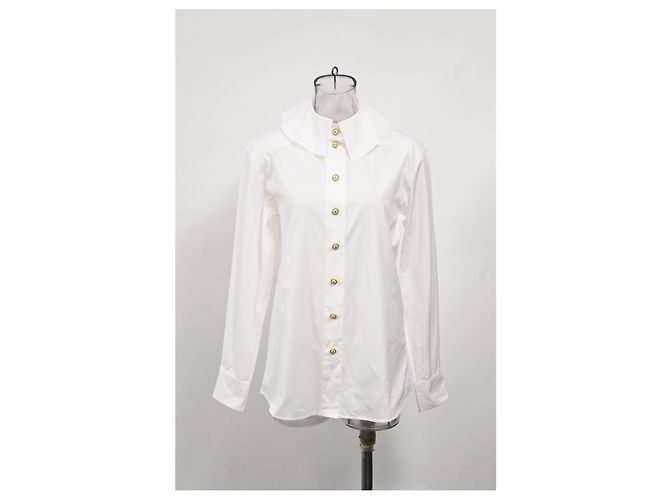 Timeless Camicia a maniche lunghe in cotone bianco con bottoni decorati Chanel - vista 6
