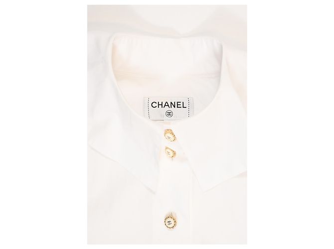Timeless Camicia a maniche lunghe in cotone bianco con bottoni decorati Chanel - vista 9