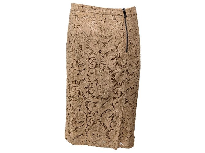 Falda lápiz midi de encaje Burberry en poliéster marrón Castaño - vista 3