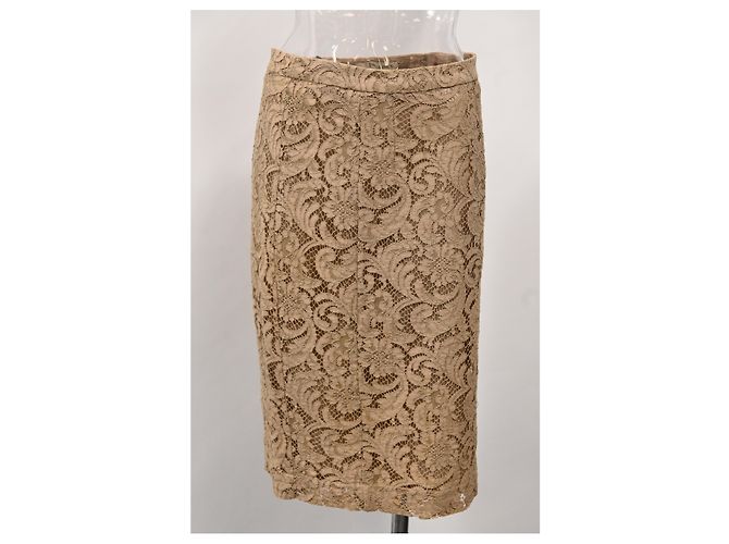 Falda lápiz midi de encaje Burberry en poliéster marrón Castaño - vista 6