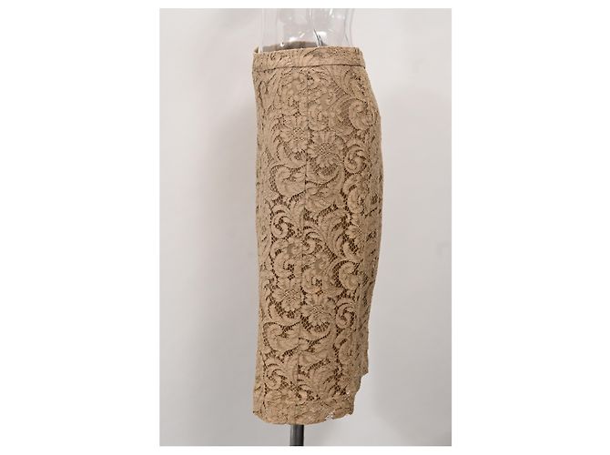 Falda lápiz midi de encaje Burberry en poliéster marrón Castaño - vista 7