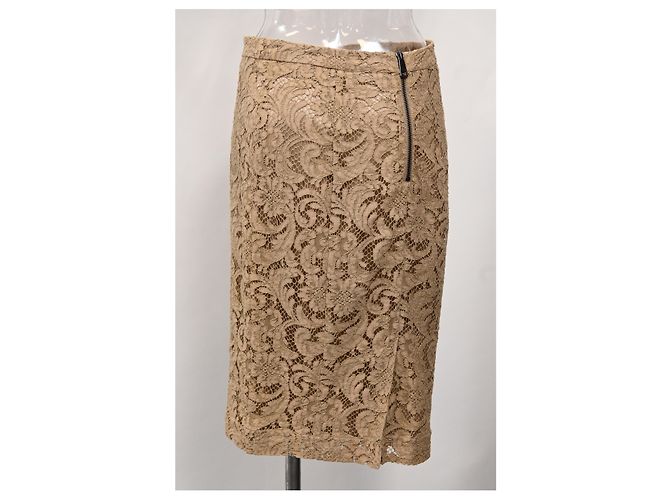 Falda lápiz midi de encaje Burberry en poliéster marrón Castaño - vista 8