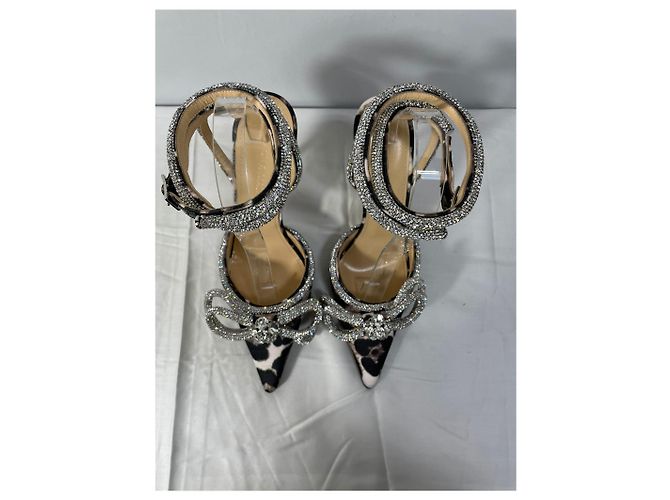 Pompes à bride cheville ornées d'un nœud léopard Mach & Mach en polyester noir - vue 11
