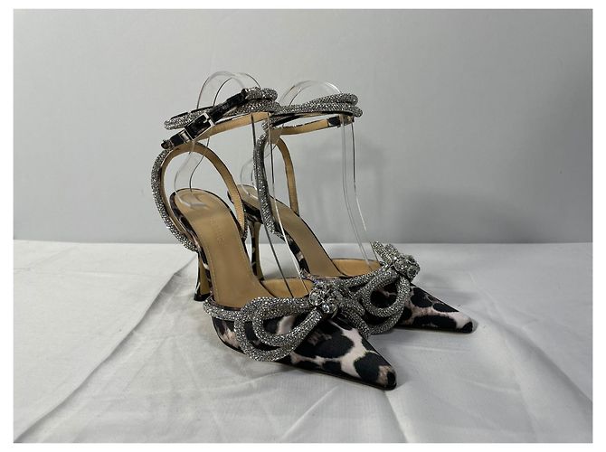 Pompes à bride cheville ornées d'un nœud léopard Mach & Mach en polyester noir - vue 13