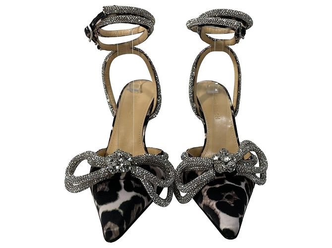 Pompes à bride cheville ornées d'un nœud léopard Mach & Mach en polyester noir - vue 2
