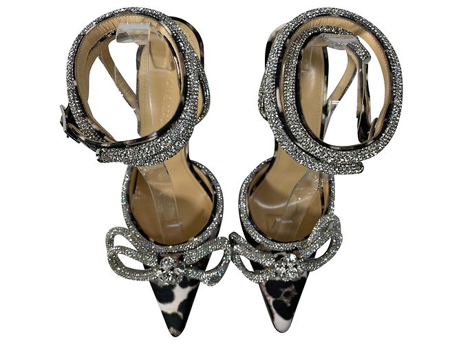 Pompes à bride cheville ornées d'un nœud léopard Mach & Mach en polyester noir - vue 3