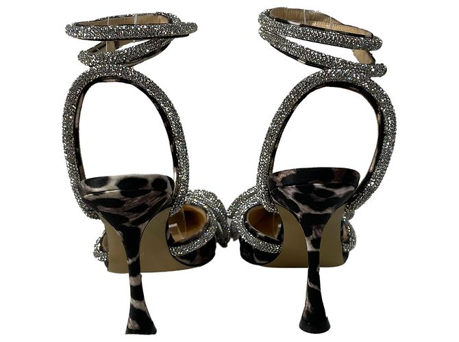 Pompes à bride cheville ornées d'un nœud léopard Mach & Mach en polyester noir - vue 6