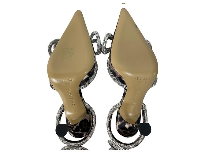Pompes à bride cheville ornées d'un nœud léopard Mach & Mach en polyester noir - vue 7