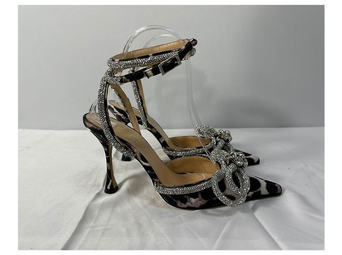 Pompes à bride cheville ornées d'un nœud léopard Mach & Mach en polyester noir - vue 9