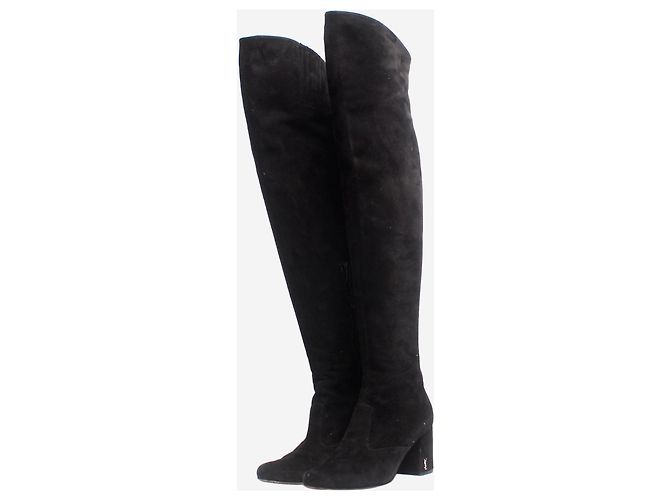 Saint Laurent Black suede thigh-high boots - size EU 37 - view 2