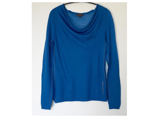 Blauer Pullover von Adolfo Dominguez mit Wasserfallausschnitt Größe S - Ansicht 2