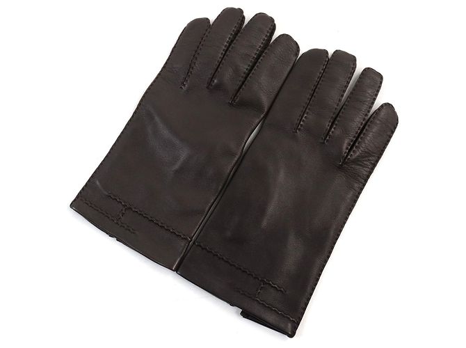 Hermès Guanti da uomo in pelle di agnello e seta con logo H HERMES Marrone - vista 2