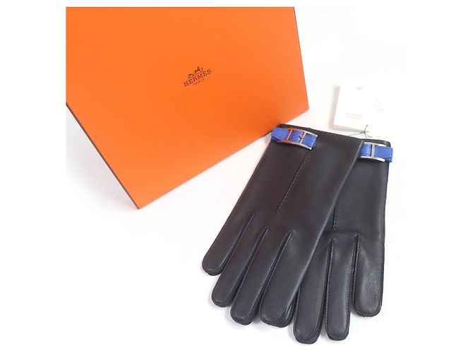 Hermès Guanti in pelle e seta HERMES blu scuro - vista 2