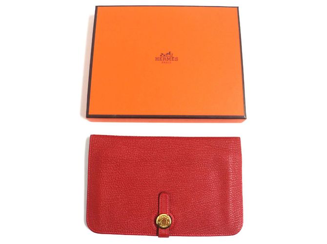 Hermès Portafoglio in pelle Mysore Chevre di Hermes Dogon GM Rosso - vista 2