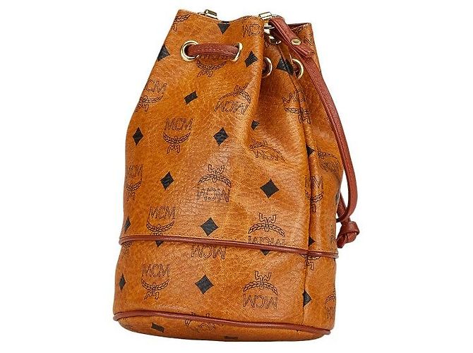 Borsa a spalla in pelle con logo MCM marrone - vista 2
