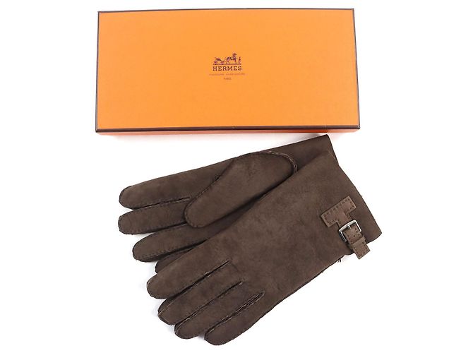 Hermès Guanti Mouton Hermes Marrone Scuro 9 - vista 2