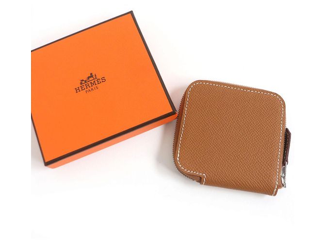 Hermès Billetera compacta mini de cuero Epsom Hermes Azap Dorado Metálico - vista 2