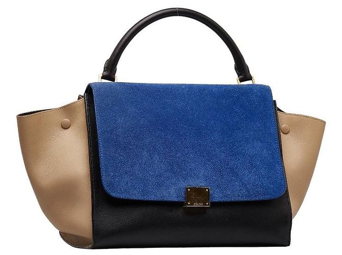 Céline Borsa trapezio in pelle scamosciata Celine 2WAY Blu - vista 3